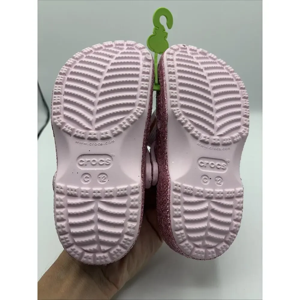 Crocs Classic Chunky Glitter Clog Pink Unisex Kids Size C12 EU 29-30 211939-6ZW